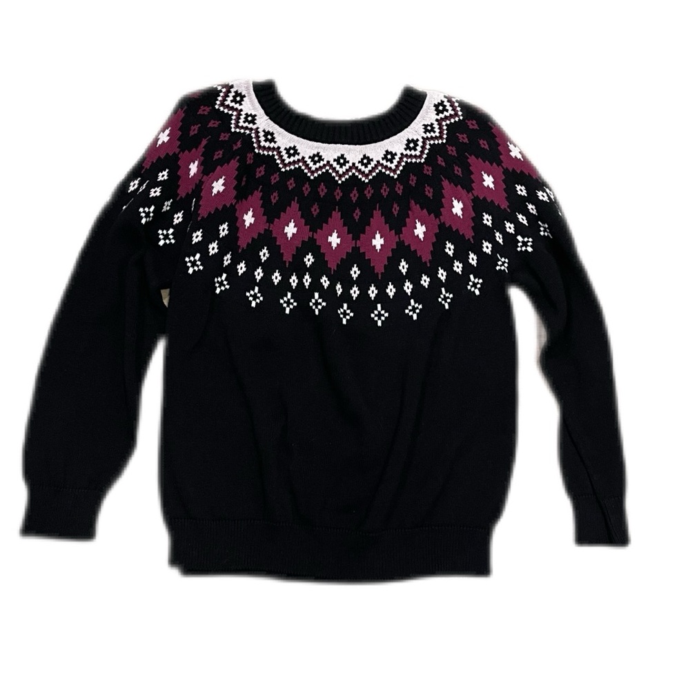 Modcloth Sweater, Crew Neck Long Sleeve Ski Pattern Popover Sweater Size XL